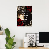 Rustieke Glow Lantaarn Donkerrode Rozen Trouw Welk Poster (Thuiskantoor)