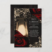 Rustieke Glow Lantaarn Donkerrode Rozen Trouwdetai Informatiekaartje (Voorkant / Achterkant)