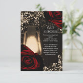 Rustieke Glow Lantaarn Donkerrode Rozen Trouwdetai Informatiekaartje (Staand voorkant)