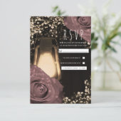 Rustieke Glow Lantaarn Dusty Pink Roses Wedding RS RSVP Kaartje (Staand voorkant)