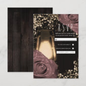 Rustieke Glow Lantaarn Dusty Pink Roses Wedding RS RSVP Kaartje (Voorkant / Achterkant)