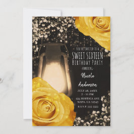Rustieke Glow Lantaarn Goudgeel Rozen Sweet 16 Kaart
