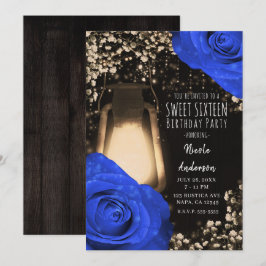 Rustieke Glow Lantaarn & Kobaltblauwe Rozen Sweet  Kaart
