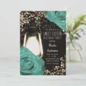 Rustieke Glow Lantaarn Mint Groene Rozen Sweet 16 Kaart (Staand voorkant)