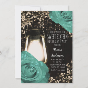 Rustieke Glow Lantaarn Mintgroene Rozen Sweet 16 Kaart
