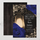 Rustieke Glow Lantaarn Navy Rozen Bruiloft Sweet 1 Kaart (Voorkant / Achterkant)