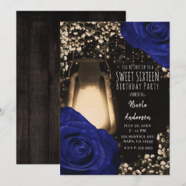 Rustieke Glow Lantaarn Navy Rozen Bruiloft Sweet 1 Kaart