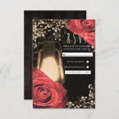 Rustieke Glow Lantaarn & Red Roses Wedding RSVP (Voorkant / Achterkant)