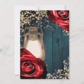 Rustieke Glow Lantaarn Rode Rozen & Blauwgroen bru Kaart (Achterkant)