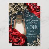 Rustieke Glow Lantaarn Rode Rozen & Blauwgroen bru Kaart (Voorkant / Achterkant)