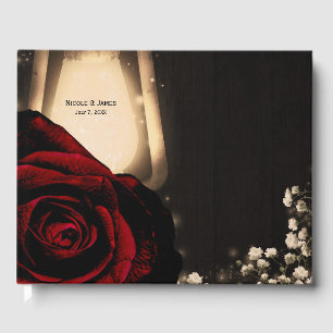 Rustieke Glow Lantaarn Rode Rozen Bloem Bruiloft Gastenboek