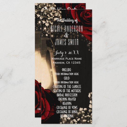 Rustieke Glow Lantaarn & Rode Rozen Wedding Progra Programmakaart (Voorkant / Achterkant)