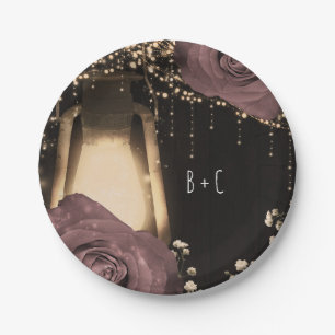 Rustieke Glow Lantaarn Stof Roze Mauve Rozen Papieren Bordje