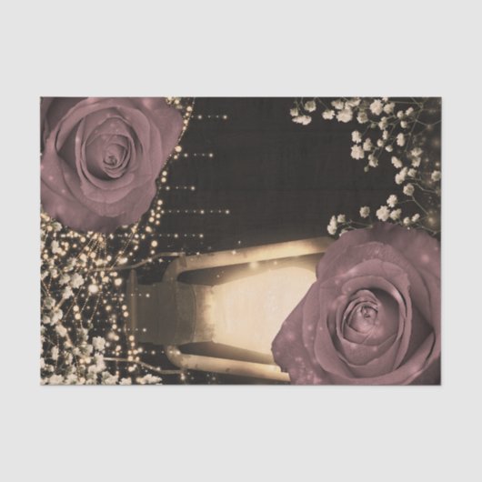 Rustieke Glow Lantaarn Stof Roze Mauve Rozen Tissuepapier (Voorkant)