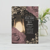 Rustieke Glow Lantaarn Stof Roze Rozen Bruidsdouch Kaart (Staand voorkant)