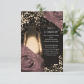 Rustieke Glow Lantaarn Stof Roze Rozen Bruiloft Informatiekaartje (Staand voorkant)