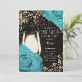 Rustieke Glow Lantaarn Turquoise Blauwe Rozen Swee Kaart (Staand voorkant)