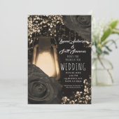 Rustieke Glow Lantaarn Warm Grijs Zwarte Rozen Bru Kaart (Staand voorkant)