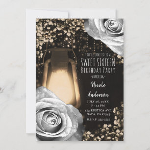 Rustieke Glow Lantaarn Zilver Grijs Rozen Sweet 16 Kaart