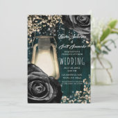 Rustieke Glow Lantaarn Zwart Rozen & Blauwgroen br Kaart (Staand voorkant)