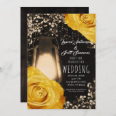 Rustieke Glow Lantern Gouden Gele Rozen Bruiloft Kaart (Voorkant / Achterkant)
