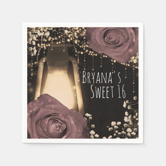 Rustieke Glow Lantern Stoffige Roze Mauve Rozen Servet (Voorkant)