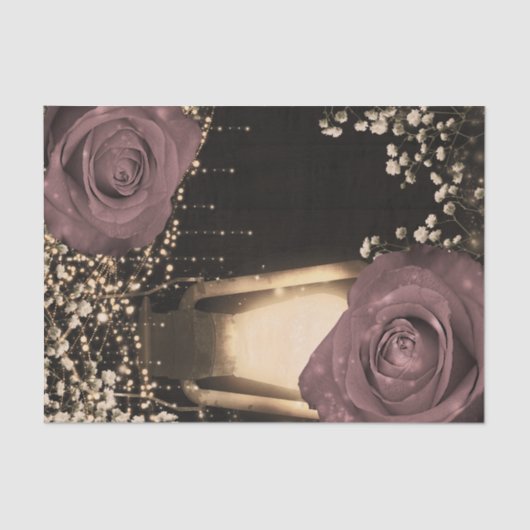 Rustieke Glow Lantern Stoffige Roze Mauve Rozen Tissuepapier (Voorkant)