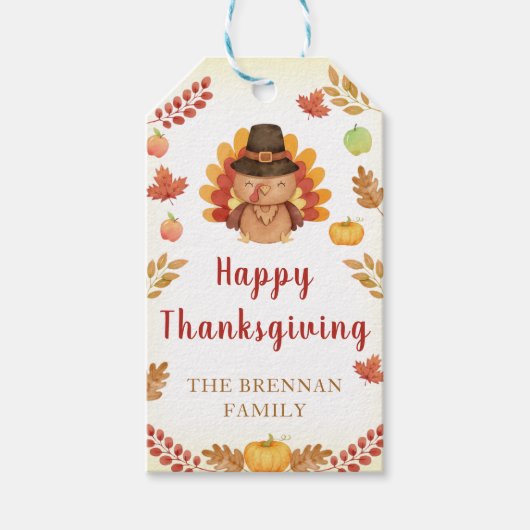 Rustieke Gobble Herfst Pompoen Happy Thanksgiving Cadeaulabel (Voorkant)