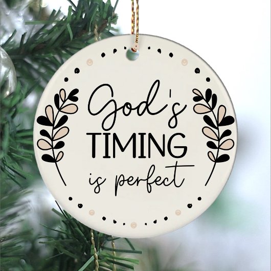 Rustieke Gods timing is perfect beige zwart blad Keramisch Ornament