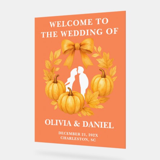 Rustieke Golden Pumpkin Fall Wedding Welkom Acryl Bord (Hoek)