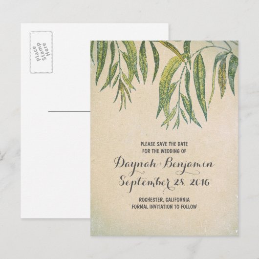  rustieke gom boomblad Save the date Aankondigingskaart (Voorkant / Achterkant)