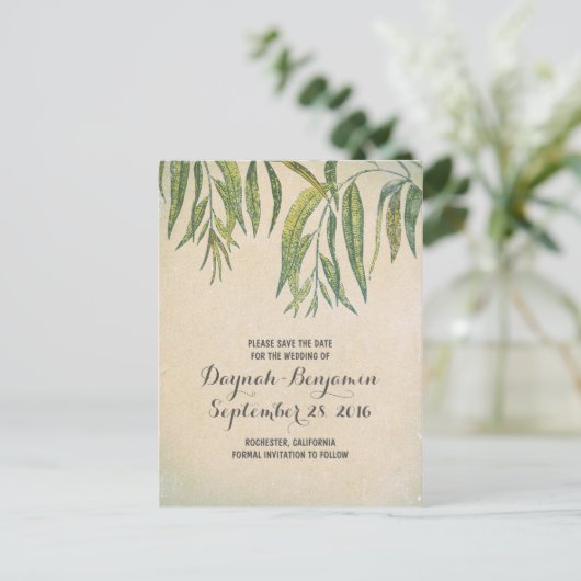 rustieke gom boomblad Save the date Aankondigingskaart (Staand voorkant)