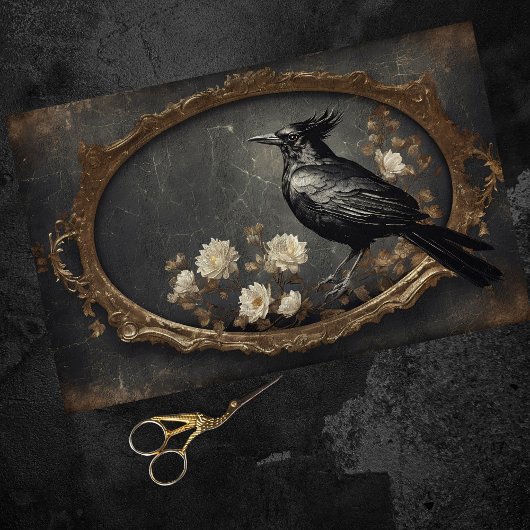 Rustieke  Gotische Crow Decoupage Tissuepapier