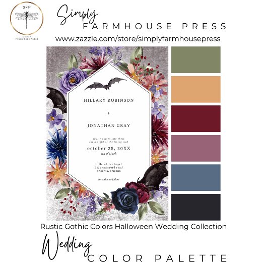 Rustieke Gotische Kleuren Halloween Bruiloft QR Co All In One Uitnodiging