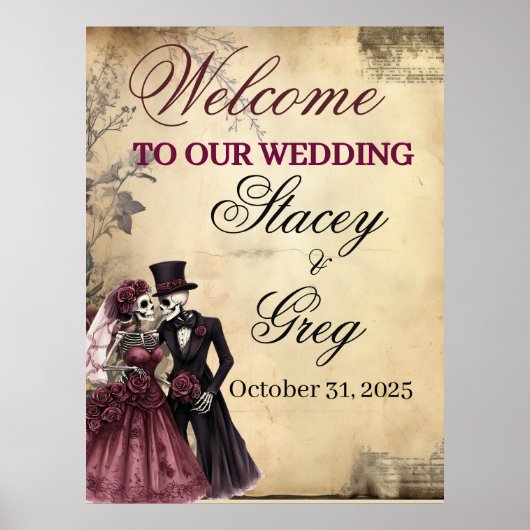 Rustieke Gotische Skeleton Wedding Poster (Voorkant)