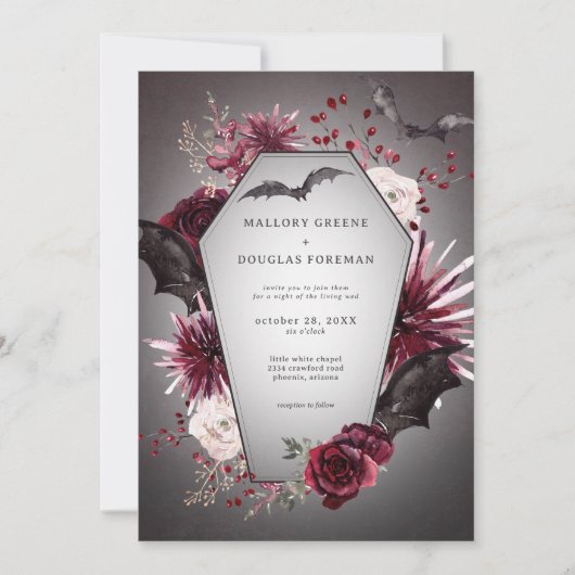 Rustieke Gotische Zwarte Bourgondische Halloween T Kaart (Voorkant)