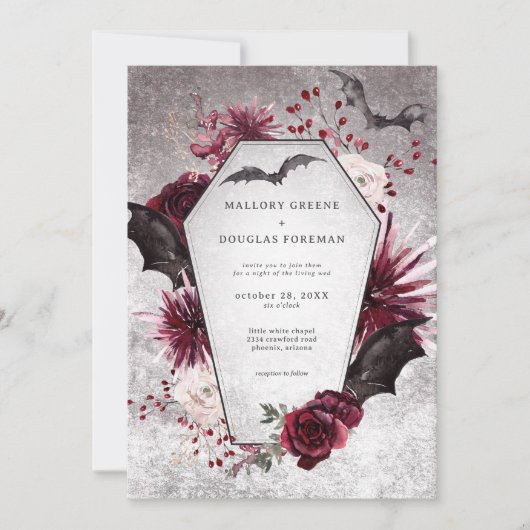 Rustieke Gotische Zwarte Bourgondische Halloween T Kaart (Voorkant)