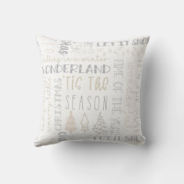 Rustieke goud- en grijskleurige kersttypografie kussen