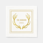 Rustieke Gouden Antlers Trouwpapier Servet | Wit (Voorkant)