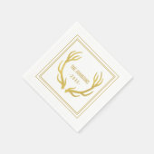 Rustieke Gouden Antlers Trouwpapier Servet | Wit (Hoek)