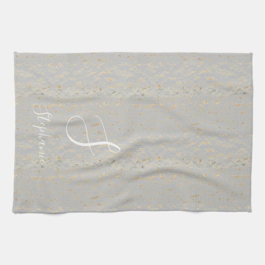 Rustieke Gouden Artsy Patronen Monogram Initialen Theedoek (Horizontaal)