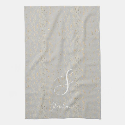 Rustieke Gouden Artsy Patronen Monogram Initialen Theedoek (Verticaal)