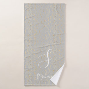 Rustieke Gouden Artsy Patterns Grijze Monogram Ini Badhanddoek