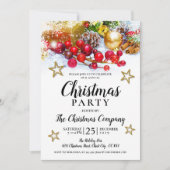 Rustieke Gouden Baubles Holly Berries Kerstfeest Kaart (Voorkant)