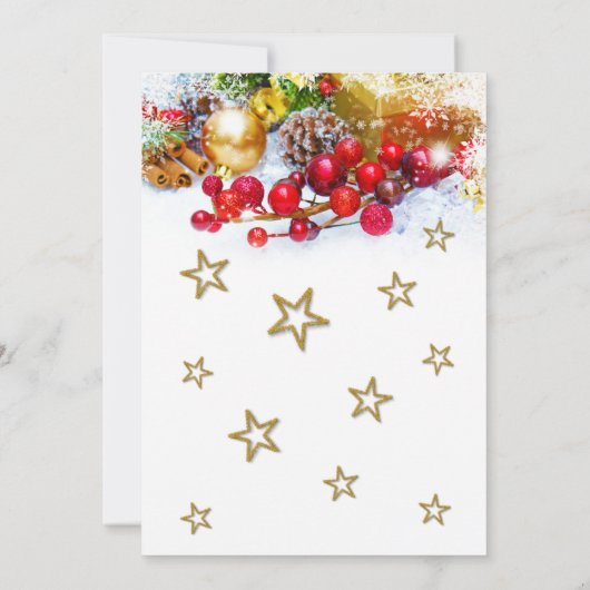 Rustieke Gouden Baubles Holly Berries Kerstfeest Kaart (Achterkant)