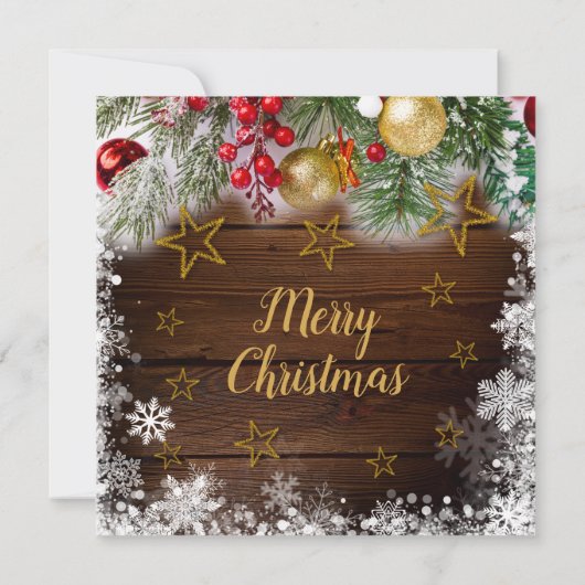 Rustieke Gouden Baubles Holly Berries Kerstfeest Kaart (Achterkant)