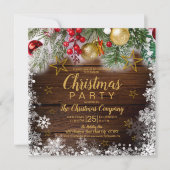 Rustieke Gouden Baubles Holly Berries Kerstfeest Kaart (Voorkant)