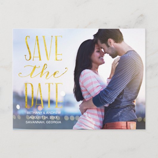 Rustieke gouden belettering foto Save the Date Aankondigingskaart (Voorkant)
