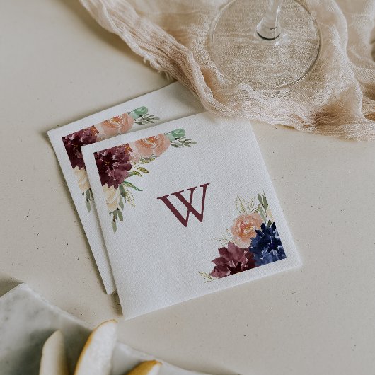 Rustieke Gouden Bladeren en Bloemen Monogram Bruil Servet