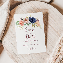 Rustieke gouden bladeren en bloemen sparen de datu briefkaart